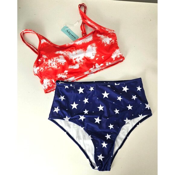 Adisputent Womens Med 2 Piece Bathing Suit High Waisted Bikini Patriotic Beach - Picture 5 of 8